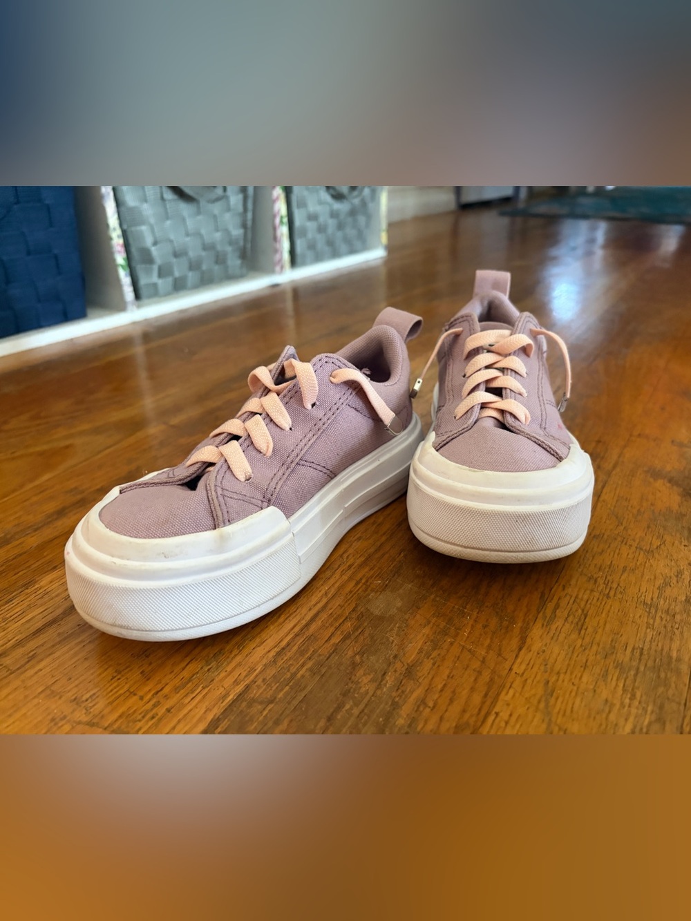 Converse Lavender Canvas Platform Sneakers with Pink Laces